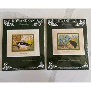 Rowandean Embroidery Kit NIP Garden Range Cat By Hydrangea Bush, Cat By The Pond